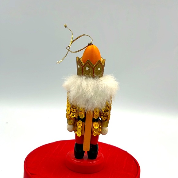 Pottery Barn wooden nutcracker furry hair sequin jacket hand painted mouth opens - Picture 3 of 11